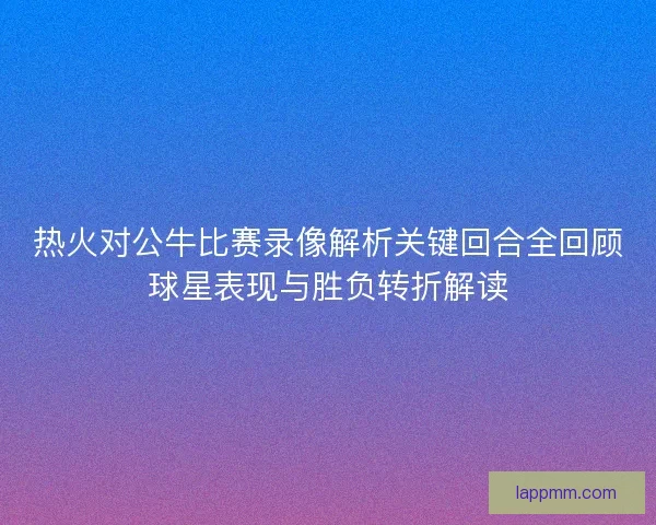 热火对公牛比赛录像解析关键回合全回顾球星表现与胜负转折解读